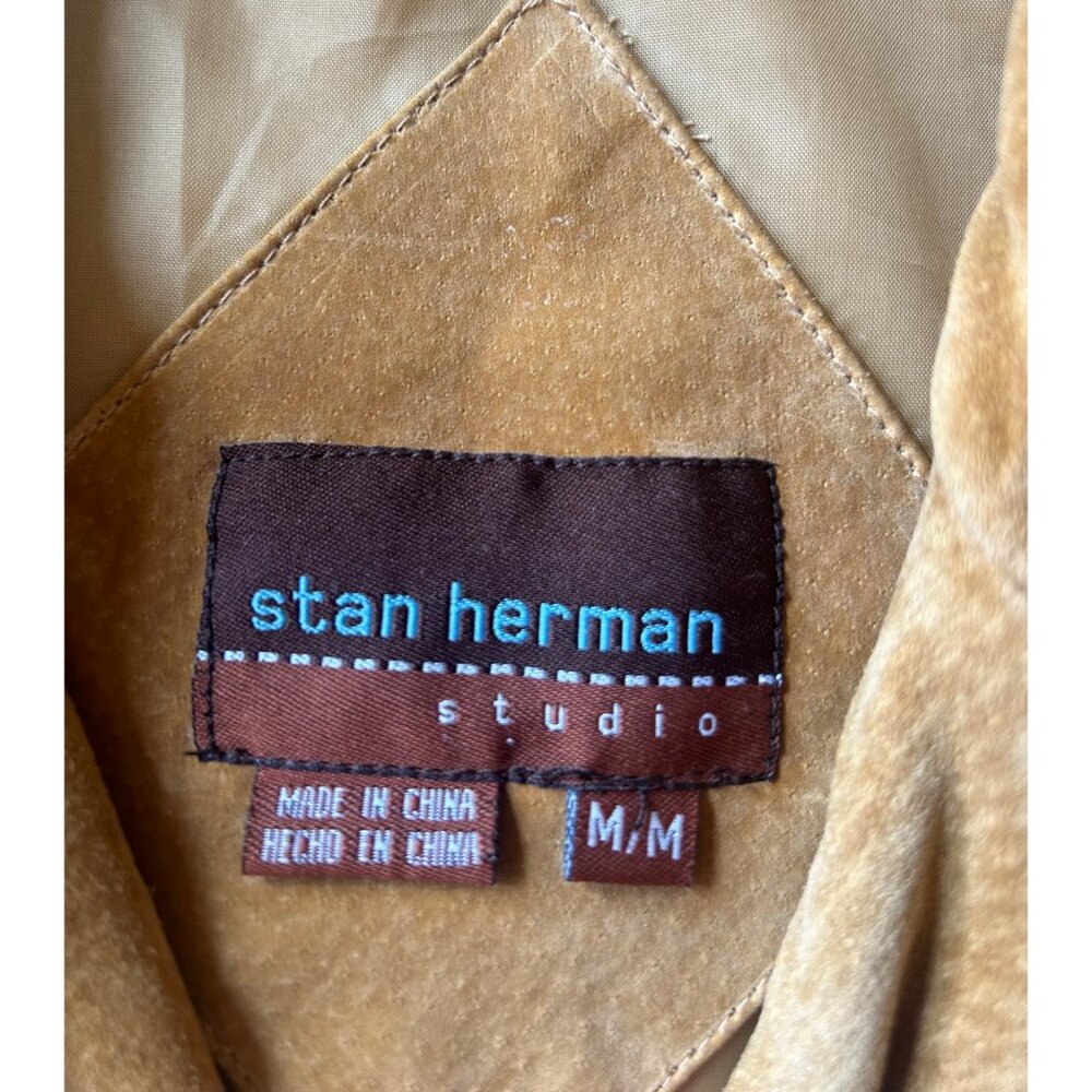 Stan Herman Studio M Medium Tan Leather Jacket 100% Leather Button Front Pockets - Picture 3 of 11
